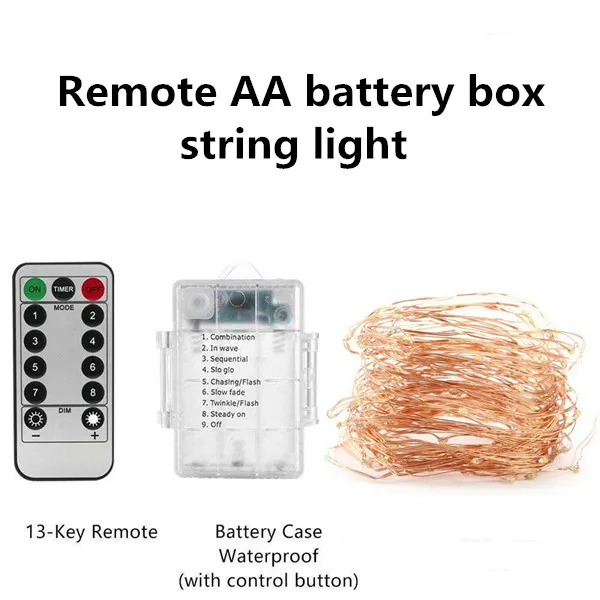 Remote battery light Праздничный уличный медный светильник 10 м 20 м с дистанционным управлением, USB садовый светильник, вечерние украшения на Рождество - Испускаемый цвет: Remote battery light