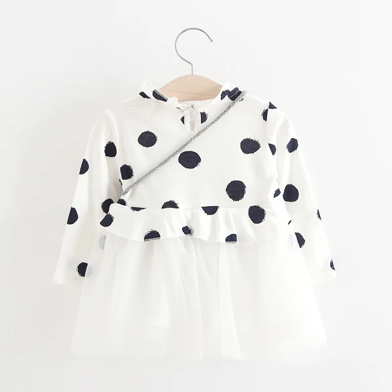 Новая коллекция весна осень С Длинным Рукавом платье девушки dot печати Дизайн