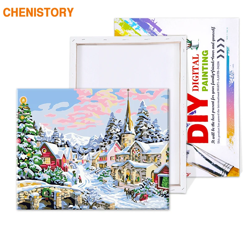 CHENISTORY Снежный пейзаж DIY Набор для рисования по номерам картина маслом на холсте настенная художественная картина уникальный подарок для украшения комнаты