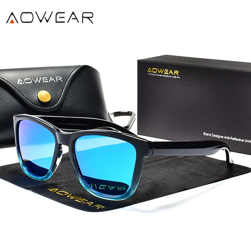C2 Black Blue AOWEAR, унисекс, квадратные поляризованные солнцезащитные очки для женщин, с прозрачным покрытием, зеркальные солнцезащитные очки для женщин и мужчин, крутые прозрачные Винтажные Солнцезащитные Очки - Цвет линз: C2 Black Blue