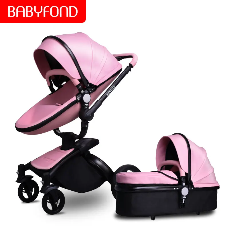 pink Детская коляска, вращающаяся на 360 градусов, с золотым каркасом, детская коляска 2 в 1, включая спальную корзину, кожаная детская коляска, Европейский сертификат - Цвет: pink