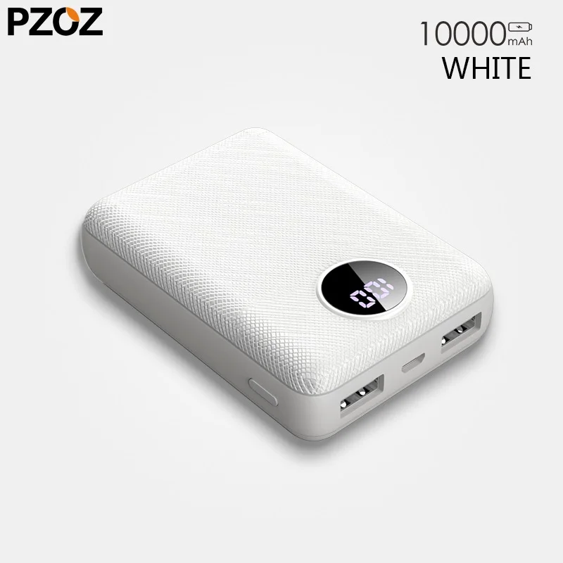 LED White PZOZ Power Bank 10000 мАч Dual USB LED Мобильный телефон внешний аккумулятор 2.1A Быстрая зарядка powerBank для iphone 6 7 8 X XS MAX XR xiaomi портативное зарядное устройство повербанк портативная зарядка блок питания - Цвет: LED White