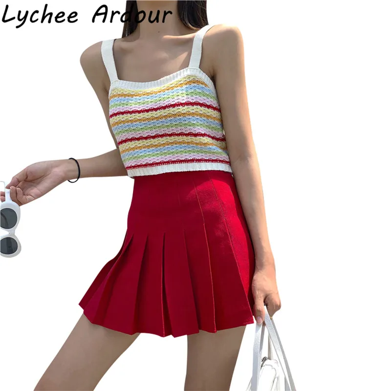 Lychee Ardour радужные полосатые женские трикотажные топики в полоску топы весна лето