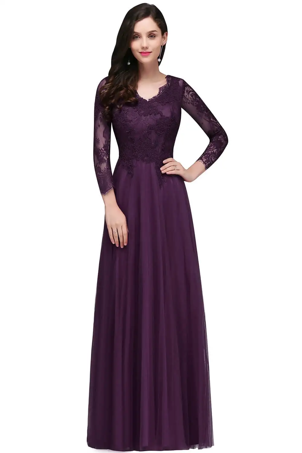Robes de soiree вечернее платье бургундское кружево Тюль длинный рукав Формальные Вечерние платья Длинные vestido de festa Новинка