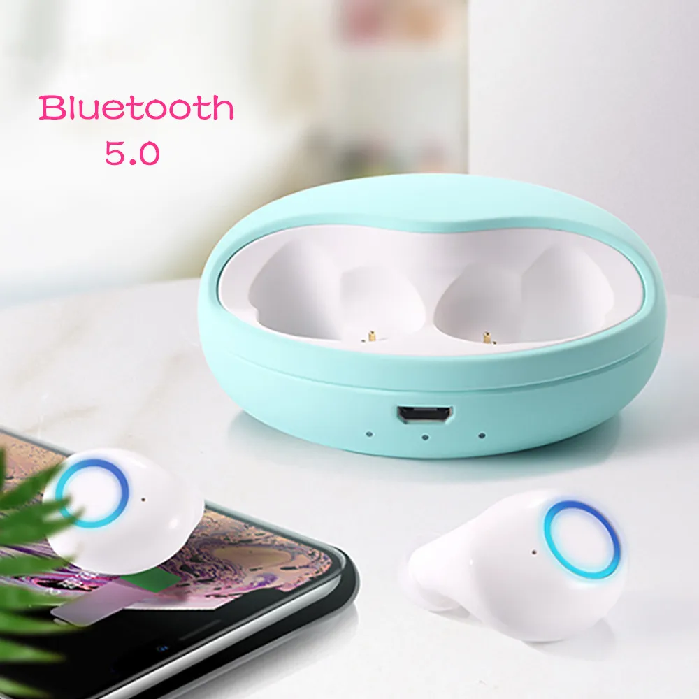 Cute TWS Mini Sport Earbuds Wireless Earphones Bluetooth Stereo Earphones Cordless Twins Headsets with Mic for IOS Android Phone