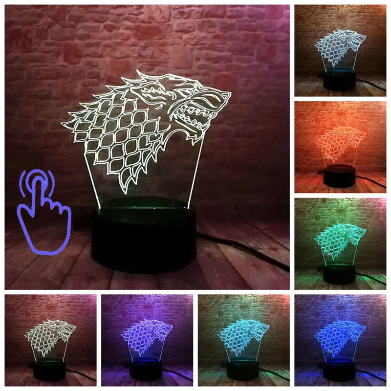 Touch Switch 1 Футболка с принтом «Песнь Льда и Огня Семья Crest модель 3D светодиодный Ночной светильник 7 цветов изменения Игра престолов Рисунок спальный светильник игрушки - Цвет: Touch Switch 1