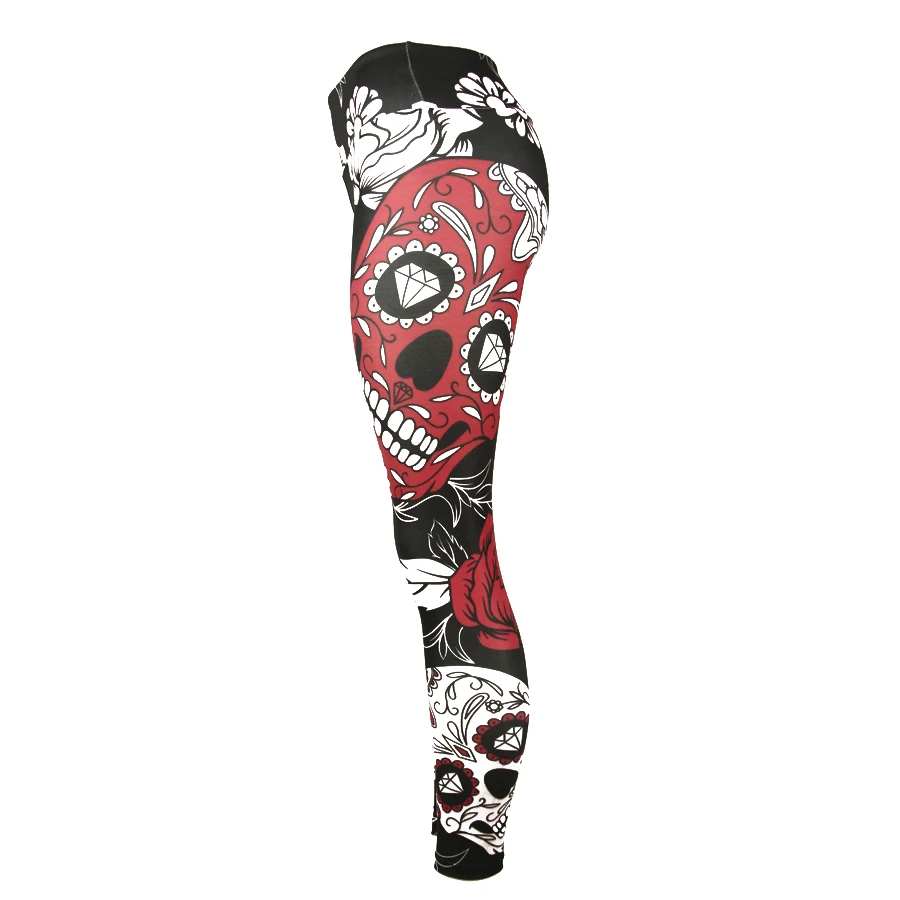 Black Red Skull Спортивные Череп Леггинсы брюки для йоги синий сахарный череп Для женщин Фитнес леггинсы Плотные брюки тренажерный зал Спортивные Леггинсы для бега - Цвет: Black Red Skull