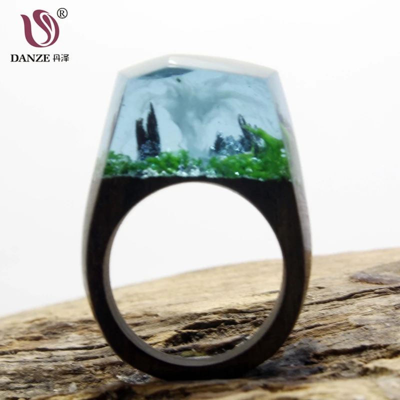 Danze Винтаж Magic подводный в деревянном смолы Кольца для Для женщин ручной работы