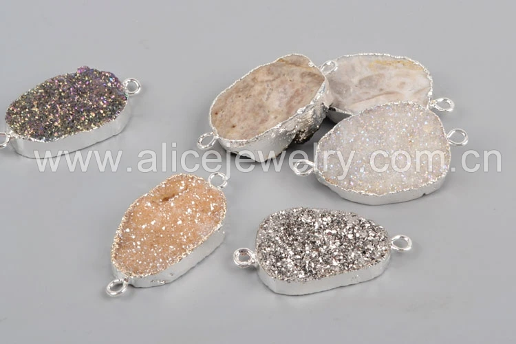 BOROSA 5 шт. Druzy Кристалл Разъем Шарм, Серебряный Цвет Радуга Титан Druzy разъем для DIY ювелирных изделий S1312