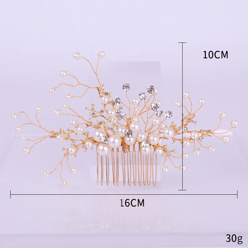 

Wedding Pearl Hair Comb Bride Head Ornaments Golden Pearl Rhinestone Bride Hair Combs Jewelry Accessories Trendy
