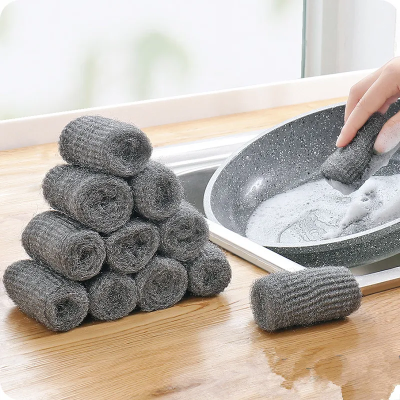 

12pcs/pack Disposable Steel Wool Brush Kitchen Strong Decontamination Cleaning Brush Home Steel Ball