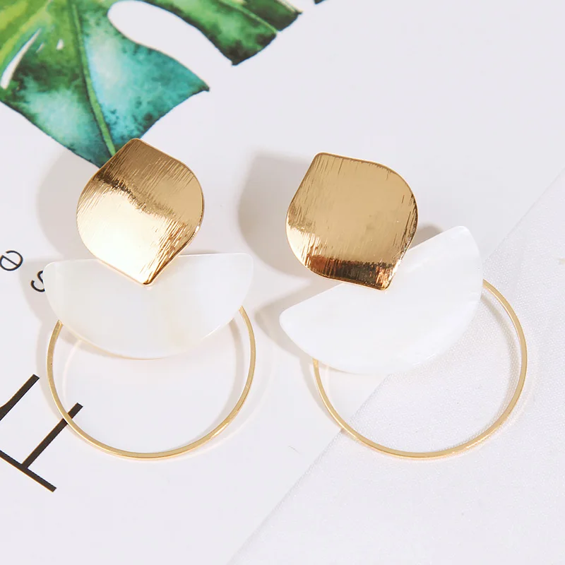 Женские Геометрические висячие серьги Boho Shell богемные с металлическими листьями