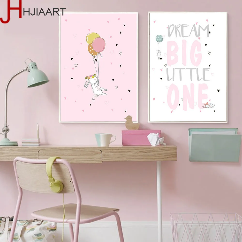 Kawaii Rabbit Детский Настенный художественный холст постер с рисунками животных из