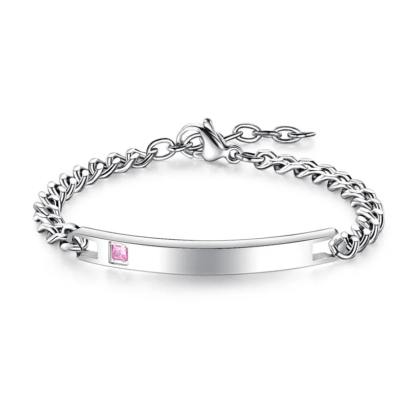 AZIZ BEKKAOUI Silver Engrave Name Bracelet Stainless Steel Couple Bracelets Personalized Logo Jewelry Women Men Crystal Bangles