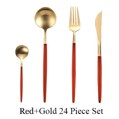 Red Gold Lemeya 24 шт./компл. 304 Нержавеющая сталь черного и золотого цвета набор столовых приборов столовые приборы посуда набор серебряных изделий Ножи Прямая - Цвет: Red Gold