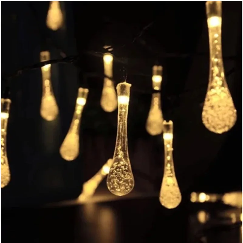 Открытый светодиодный солнечный свет в виде капли воды 20 лампы мульти-Цвет шнура