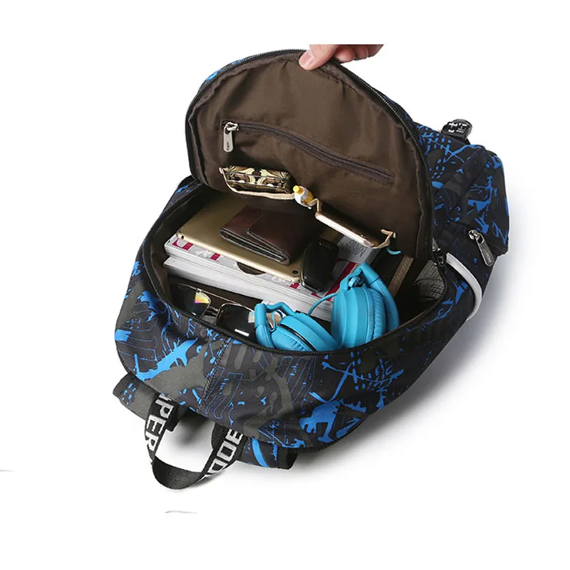 

LEAPER Men Backpack USB Charge Designer Laptop Backpack Printing Graffiti Camouflage Backpack Travel School Bags For Teenagers