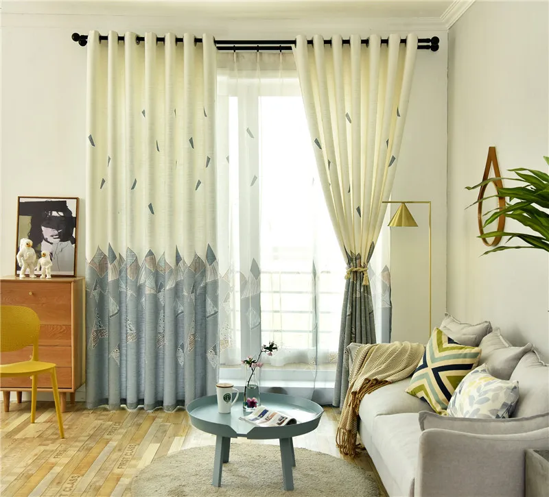Padded Cotton Linen Bottom Cloth Boys Printed Curtain for Living Room Blue Curtains Gray Fine | Дом и сад