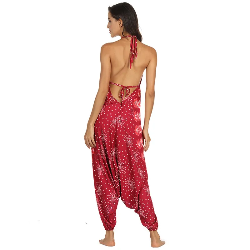 Fashion Loose V-Neck Cotton Overalls For Women Summer Bohemia Sleeveless Long Jumpsuit Romper Large Size 72#45 | Женская одежда