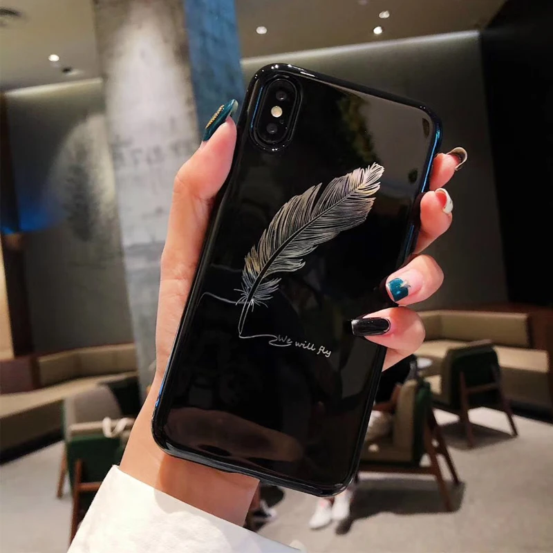 Глянцевые силиконовые чехлы для телефонов с перьями iphone X 8 7 6s Plus чехол 6 мягкая