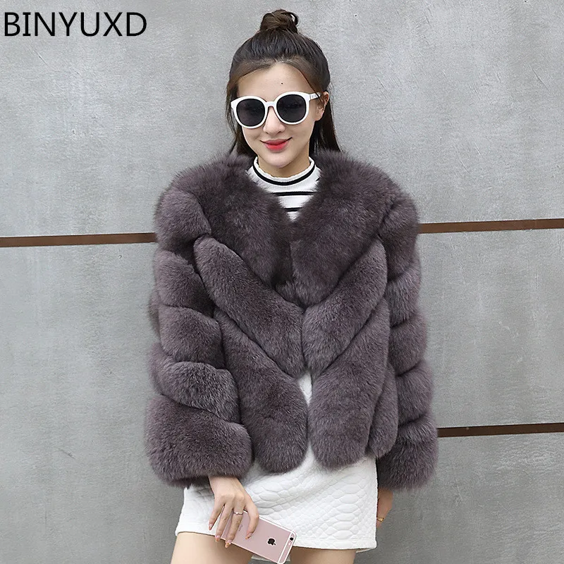 BINYUXD 2019 норковые пальто женские зимние новые модные розовые из искусственного