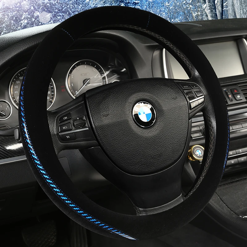 

KKYSYELVA Warm Fur Car steering wheel cover Winter Woolen Interior Accessories 38cm wool Auto Steering-wheel Covers