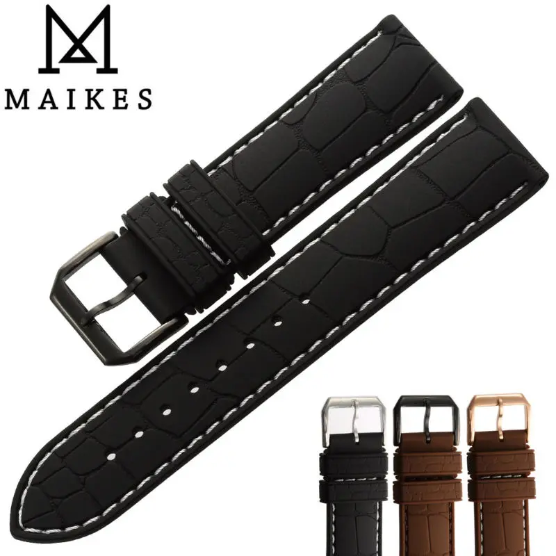 MAIKES новое поступление черный силиконовый ремешок 20 мм 22 аксессуары для часов