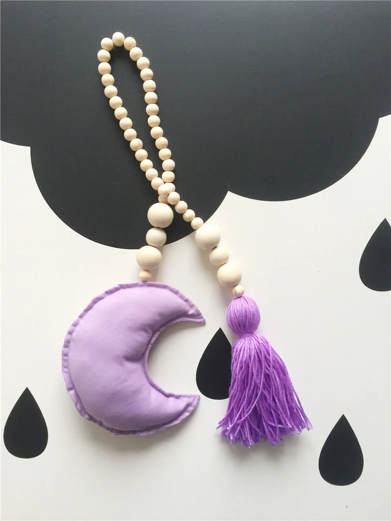 C скандинавские деревянные бусины с кисточкой звезда и Луна палатка декор