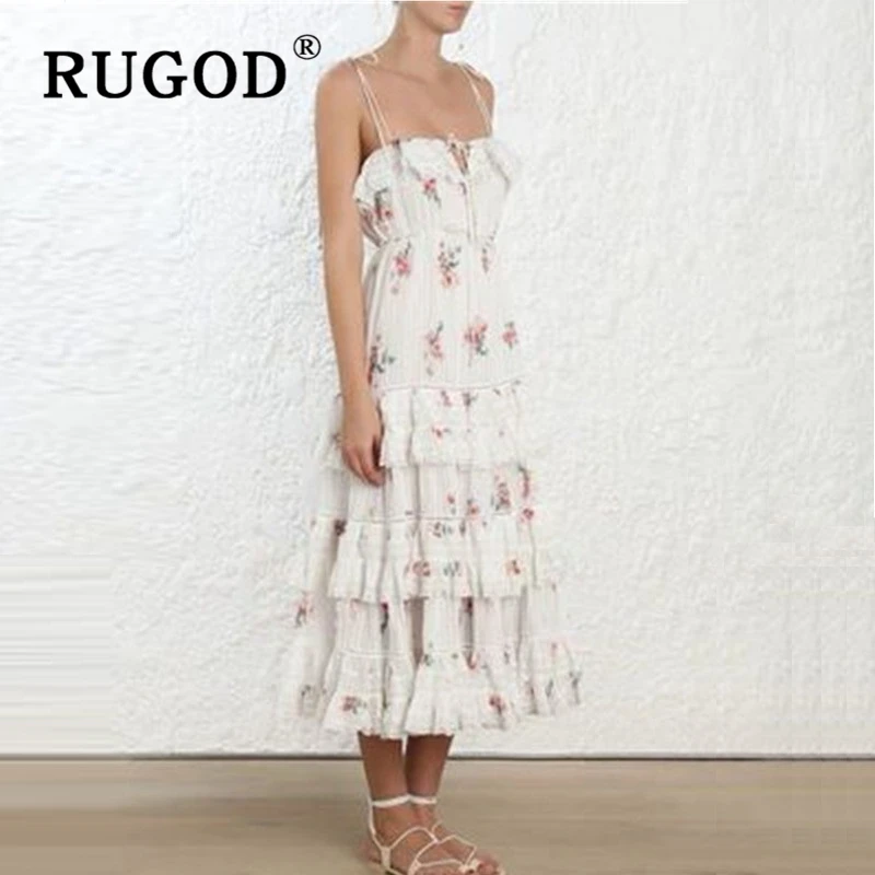 Женское платье на бретельках RUGOD длинное хлопковое с цветочной вышивкой и