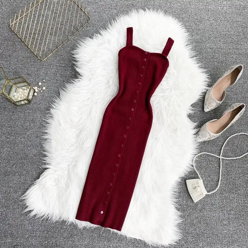 Новый V шеи тонкий 2019 Button летние трикотажные хлопок карандаш платье Для женщин