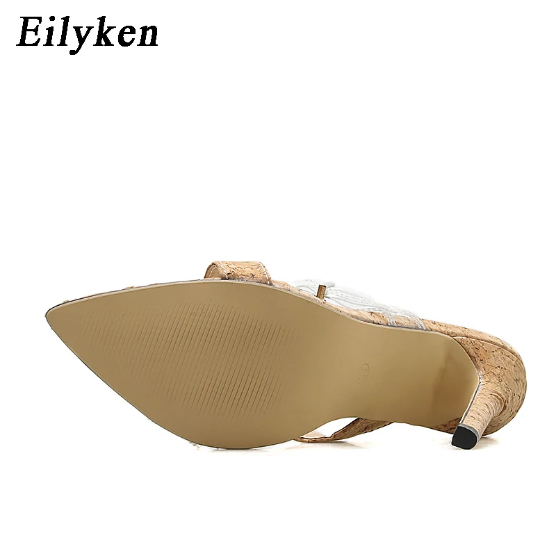 Eilyken новые летние женские тапочки; пикантная обувь на шпильках с пряжкой, острый носок Шлёпанцы туфли без задника на высоком каблуке Босоножки
