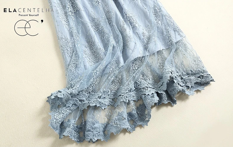 ElaCentelha Women Office Lady Dress Half Sleeve Mid-Calf Length O-Neck Collar Summer Women's A-Line Patchwork Lace New | Женская