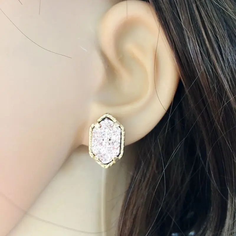 10 видов цветов Drusy Druzy серьги гвоздики из шестигранной смолы калаллейт Howlite камень