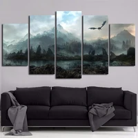 canvas wall art pictures home decor 5 pieces forest mountain game dragon skyrim paintings for living room modular prints poster