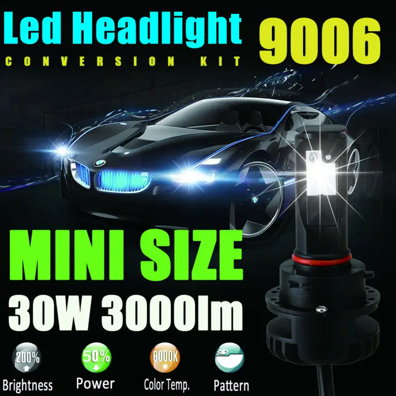 9006 HB4 высокое Мощность светодиодный лампы 3000LM 30 Вт DRL Противотуманные фары