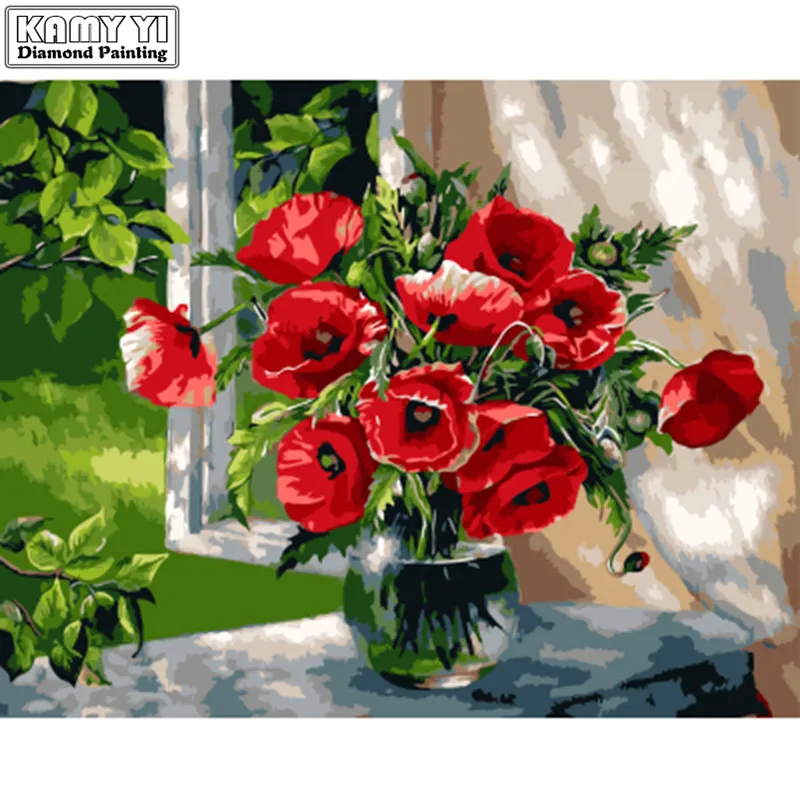 Алмазная картина 5D Diy, стразы, домашний декор, алмазная вышивка, цветок мака, Алмазная мозаика