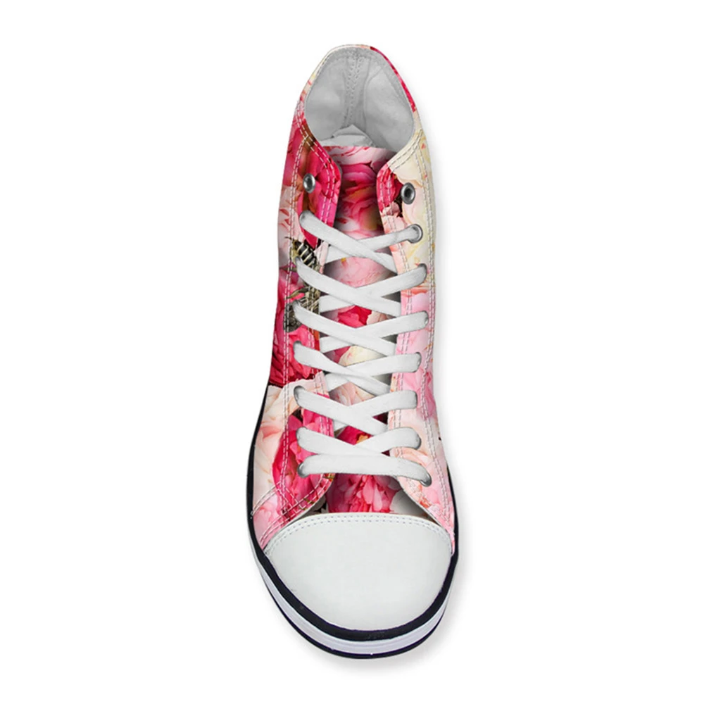 

Customized Fashion Floral Pattern Women Casual High Top Canvas Shoes Lace-up Vulcanized Shoes for Female Flower Zapatos Mujer