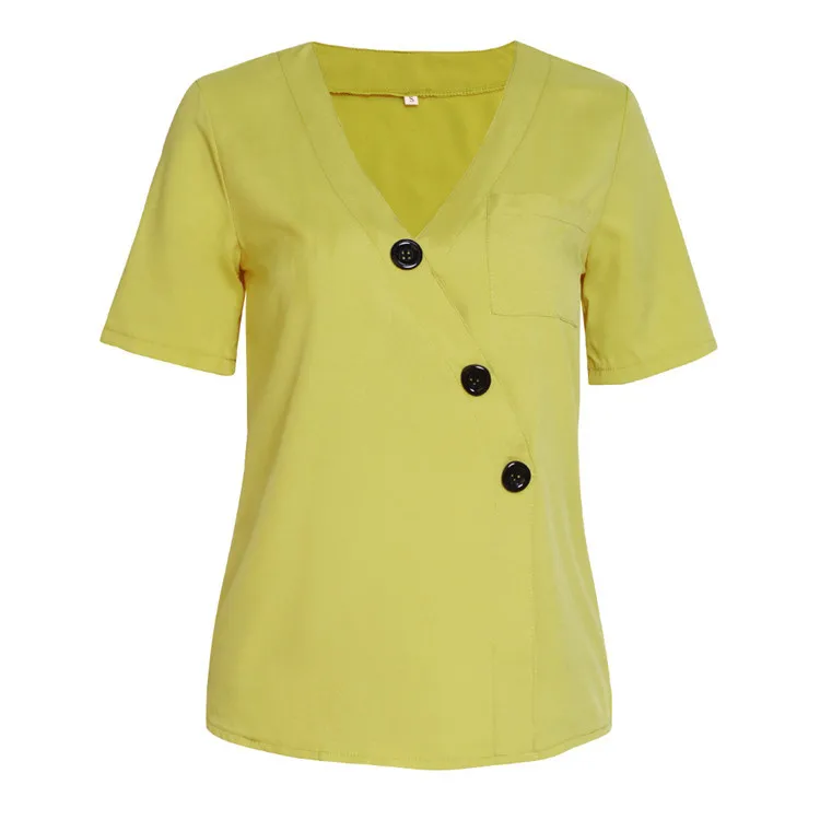 Женская блузка цветочный короткий рукав Топы Глубокий v-образный вырез сплошной