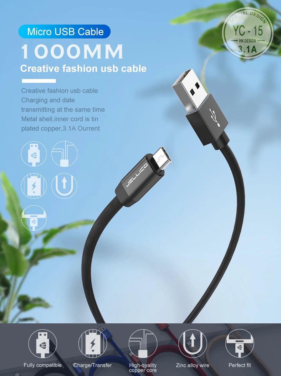 Jellico Micro USB кабель 2.4A Быстрый кабель синхронизации данных и зарядки для samsung huawei Xiaomi LG Andriod Micro USB кабели для мобильных телефонов