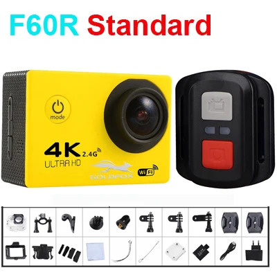 Yellow F60/F60R 4K Wifi Экшн-камера 16MP 170D Sport DV 30M Go Водонепроницаемая Pro Экстремальная Спортивная камера видео велосипед шлем камера для автомобиля DVR - Цвет: Yellow