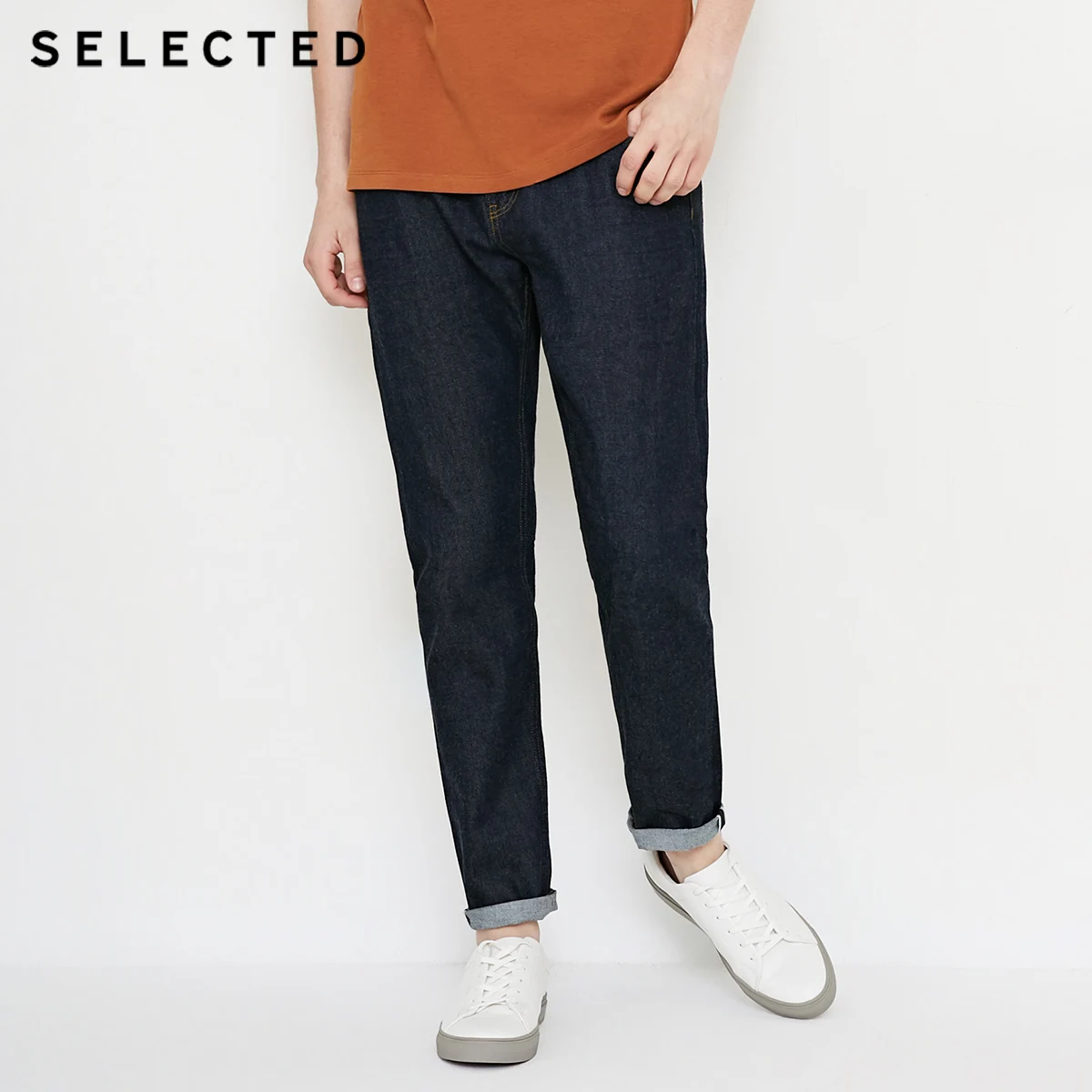 SELECTED new men's cotton lad mid waist casual cone jeans C|418332511