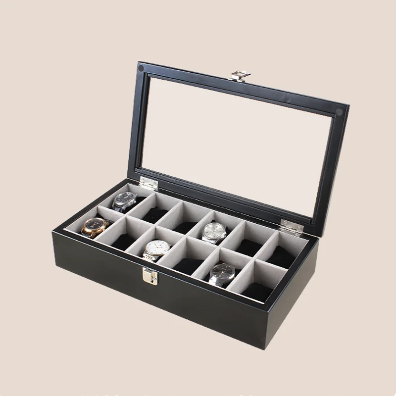 

Han 12 Slots Luxury Watch Display Box Wood Material Transparent Skylight Watch Storage Boxes Case New Women Jewelry Box W039