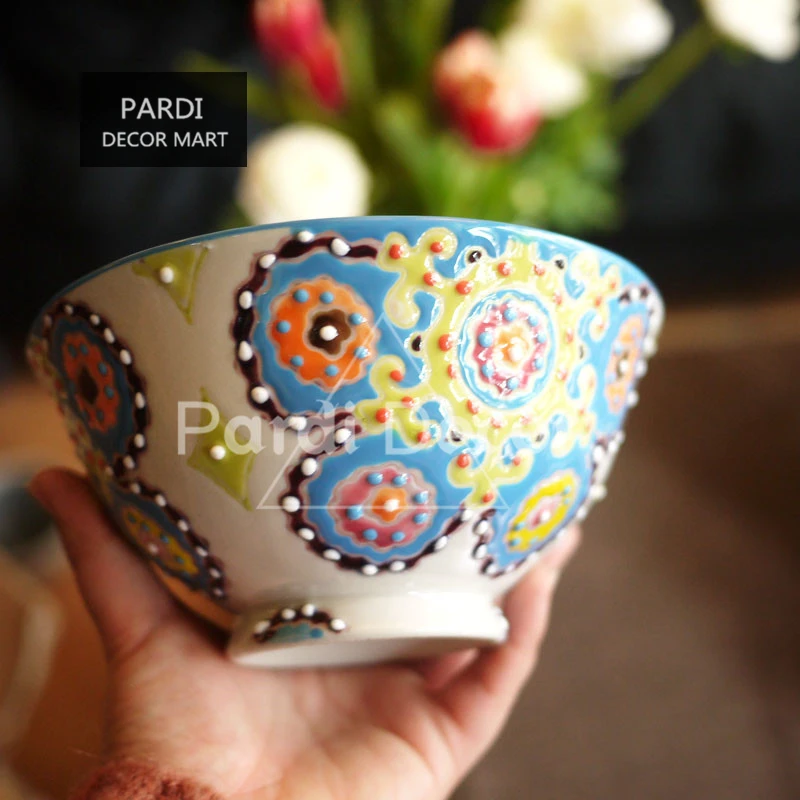 

Hand painted Bohemia style bowl Medium bowl/salad bowl/rice bowl 1pc/lot