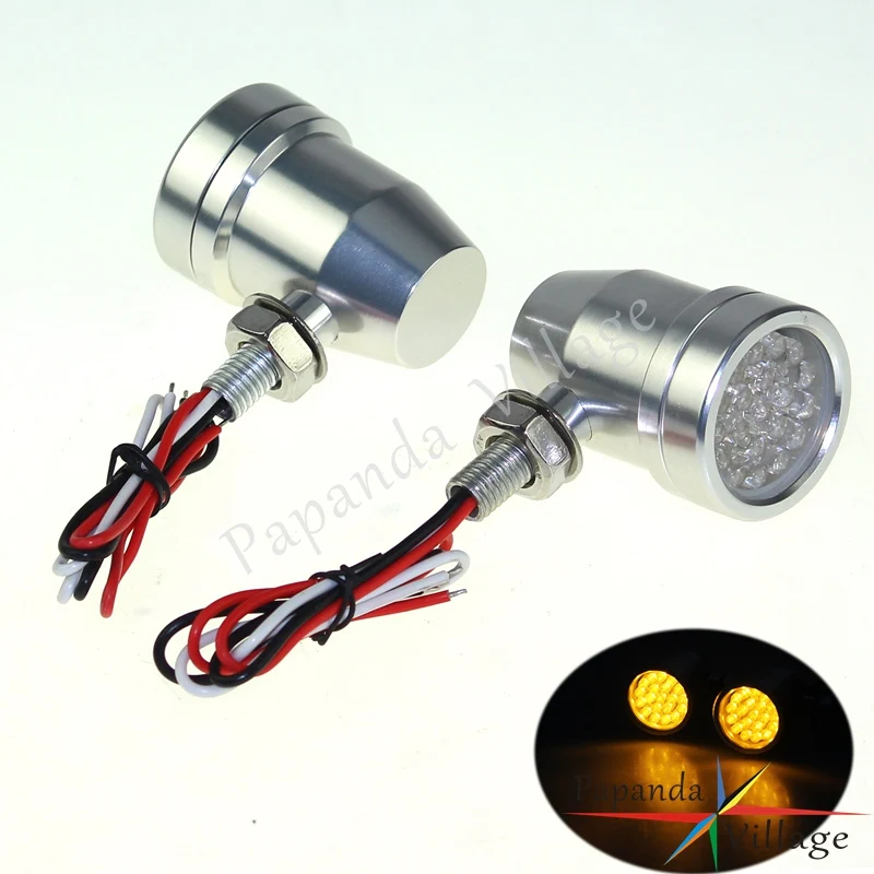 

Silver LED Amber Blinker Flashers Turn Signal Indicators Light 10mm Hole for Harley Dyna FXD Softail XL 1200 883 Chopper Bobber