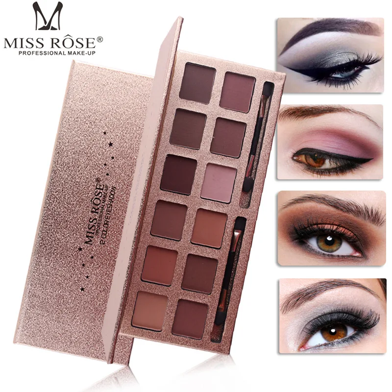 Miss Rose 12 цветов Палитра теней для век матовые водонепроницаемые мерцающие