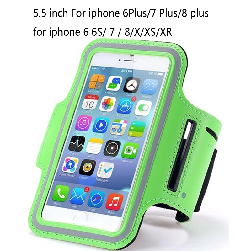 5.5 inch green 5,5-6,3 дюймов водонепроницаемый спортивный нарукавник для бега в тренажерном зале для iPhone спортивный нарукавник для бега держатель для сотового телефона чехол - Цвет: 5.5 inch green