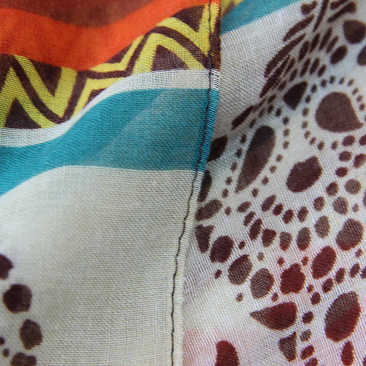 

Tribal Aztec Paisley and Stripe Infinity Scarf Orange Brown Teal and Off White Lightweight Scarf Year-round scarf, Fall Scarf