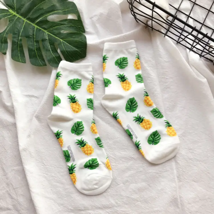pineapple Женские милые хлопковые носки авокадо, черника, банан, ананас, лимон, апельсин, фрукты, Забавные милые жаккардовые короткие носки для девочек - Цвет: pineapple