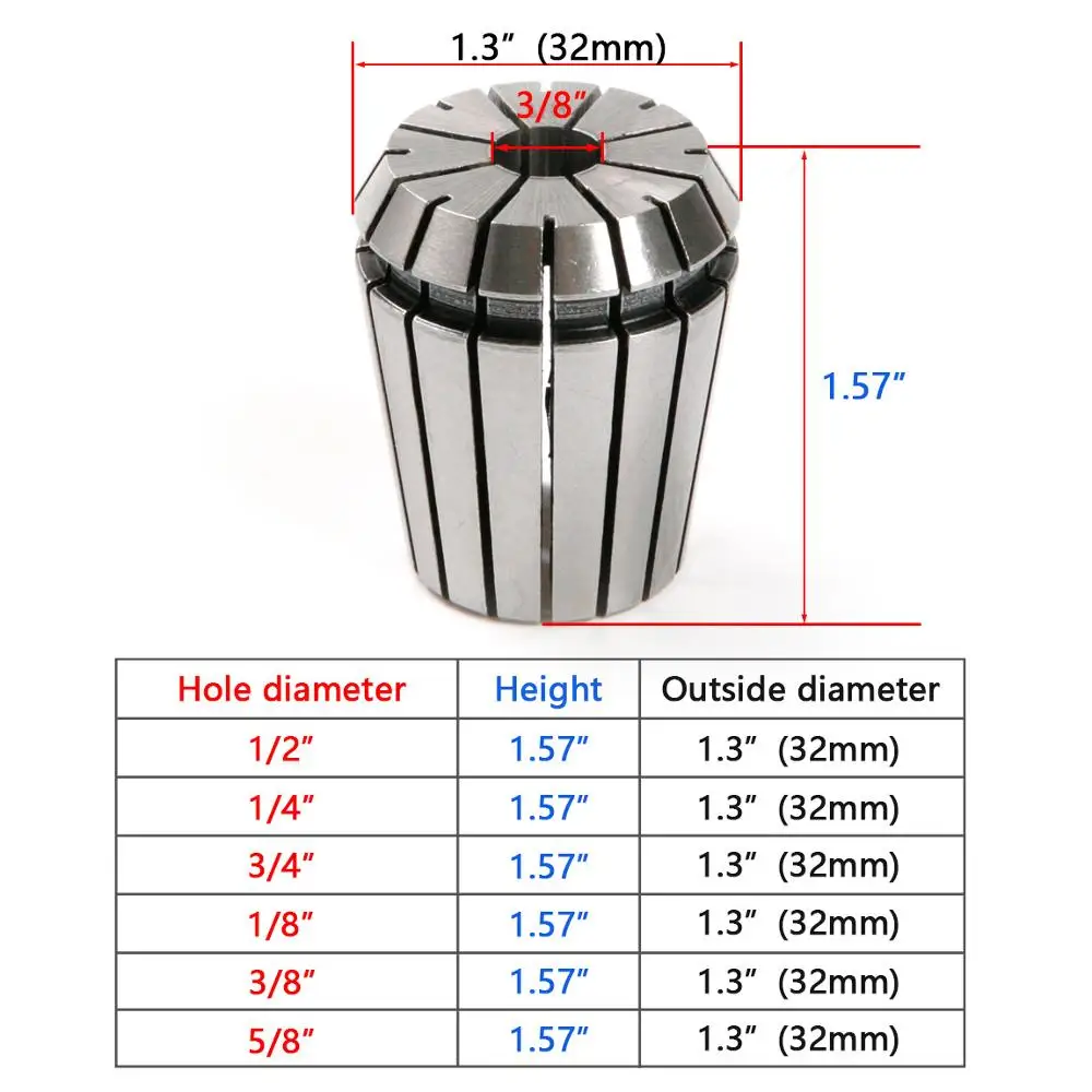 6 шт. в наборе патрон ER32 1/2 &quot1/4&quot 3/4 &quot1/8&quot 3/8 &quot5/8&quot прецизионный пружинный