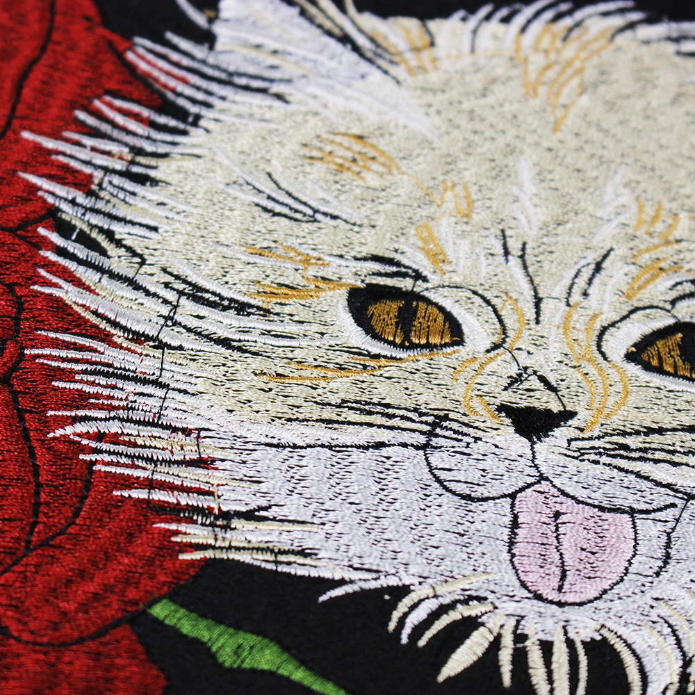 Аппликация с вышивкой в виде кота и розы 10 шт. большие нашивки на тыльную сторону